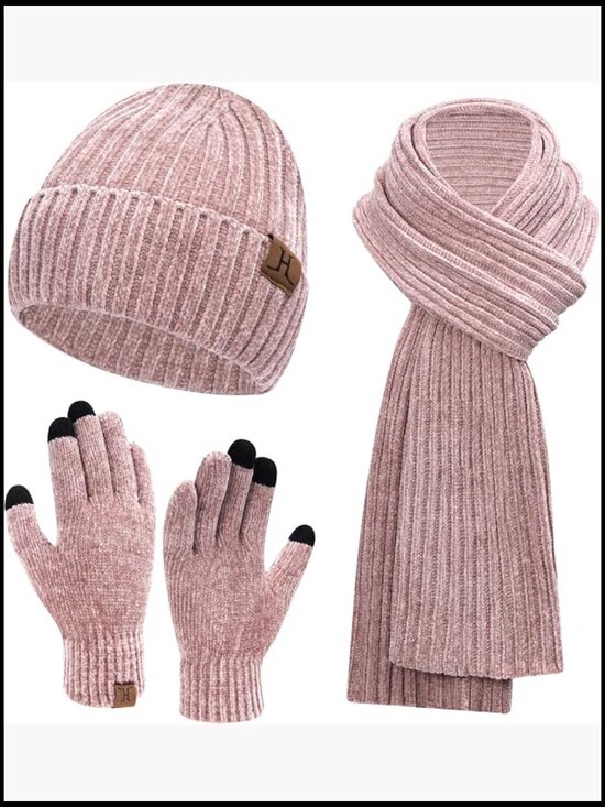 Winter Knit Hat Beanie Scarf Touch Screen Gloves Set 3-Piece main image 5